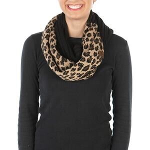 C.C. Infinity Scarf One Size OS Cable Knit Wrap Black Leopard Print Cozy Women‎